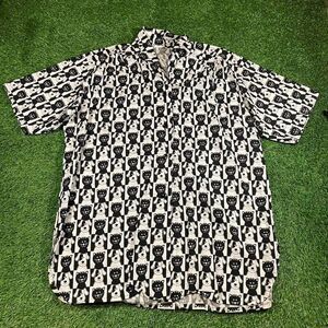 Black and white dog print handmade oversized button down shirt (2XL)